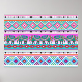 Póster Elefantes con Patrón Azteca Hermoso