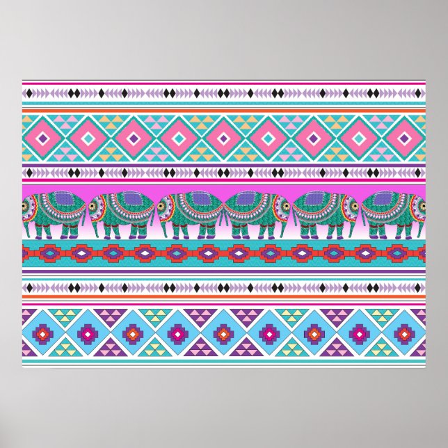 Póster Elefantes con Patrón Azteca Hermoso (Frente)