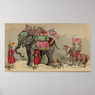 Póster Elefantes de circo y caballos