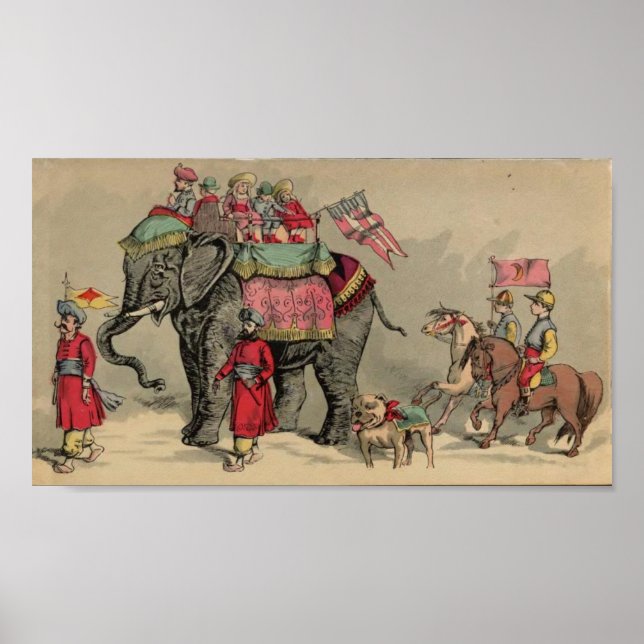 Póster Elefantes de circo y caballos (Frente)