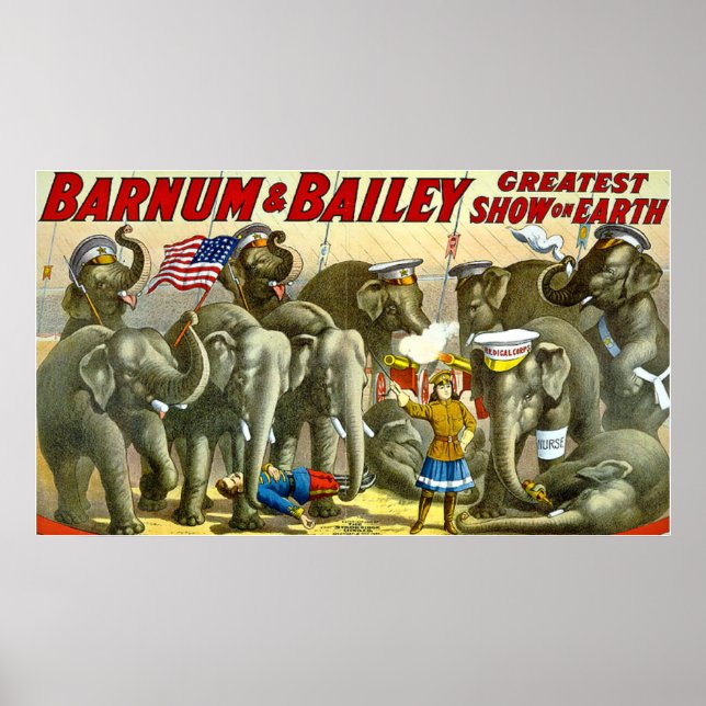 Póster Elefantes de época de Barnum Bailey (Frente)