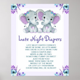 Póster Elefantes gemelos de la noche de madrugada Diapers