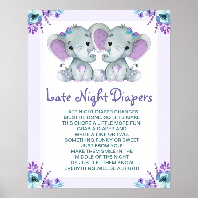 Póster Elefantes gemelos de la noche de madrugada Diapers (Frente)