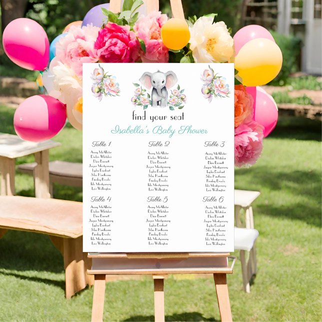 Póster Elefantes para Bebés, Tabla de asientos de eucalip (Help guide your guests to their table with this charming seating chart.)