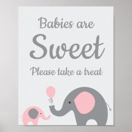 Póster Elefantes rosados Los bebés son dulces, por favor