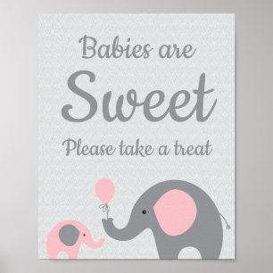 Póster Elefantes rosados Los bebés son dulces, por favor