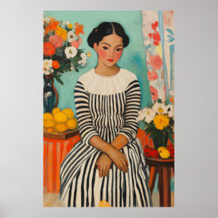 Póster Elegancia a rayas con flores