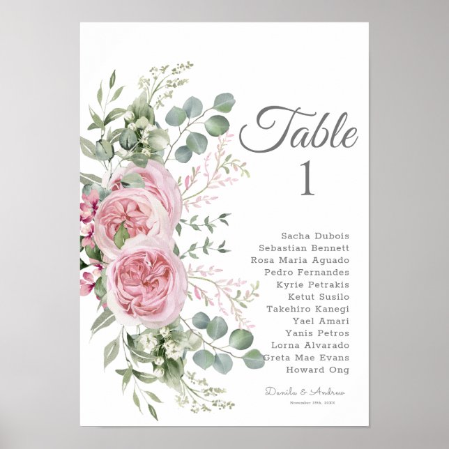 Póster Elegancia Acuarela Floral Boda Lugar (Frente)