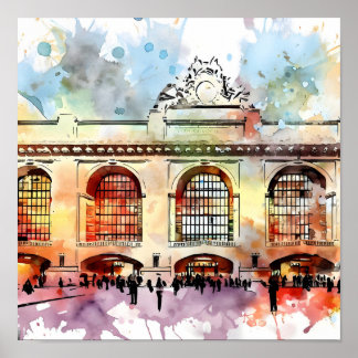 Póster Elegancia acuarela: Terminal Grand Central