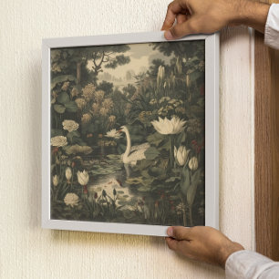 Póster Elegancia botánica - Cisne en el bosque