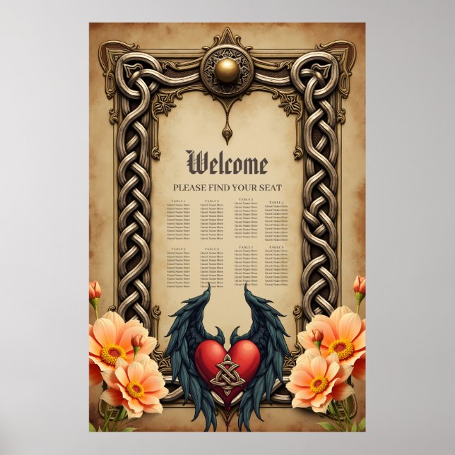 Póster Elegancia celta con corazón y alas. (Frente)