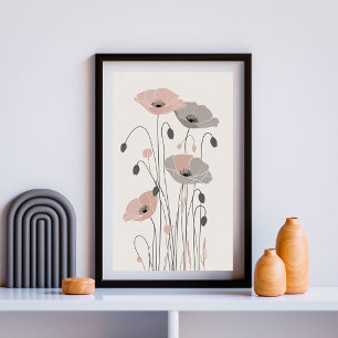 Póster Elegancia de Amapola Rosada XVI – Botánica Minimal