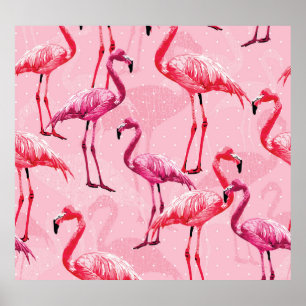 Póster Elegancia De Flamingo: Patrón De Aves Rosa.