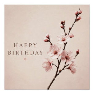Póster Elegancia de Flor de Cerezo Cumpleaños