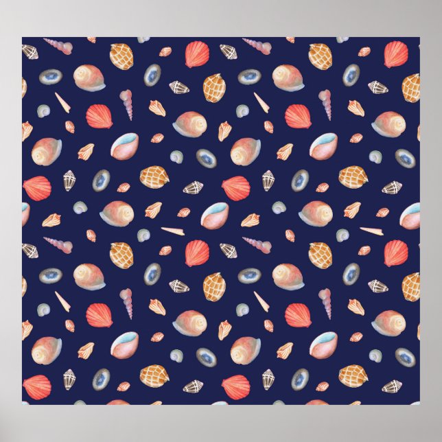 Póster Elegancia de la concha: Patrón azul de verano. (Frente)