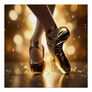 Póster Elegancia dorada: Zapatos de Ballerina en Bokeh de
