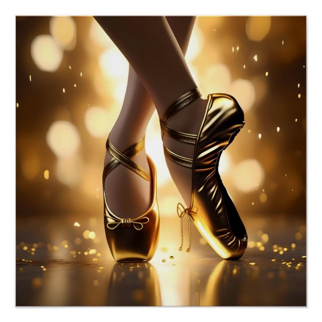 Póster Elegancia dorada: Zapatos de Ballerina en Bokeh de (Anverso)