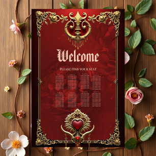 Póster Elegancia en lustre rojo con un corazón ornamentad