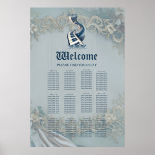 Póster Elegancia en teclas de piano y flores.