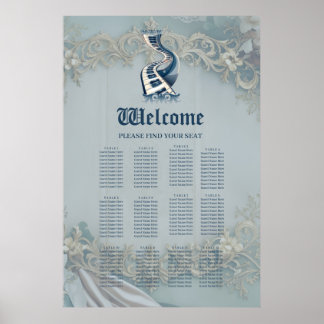 Póster Elegancia en teclas de piano y flores.