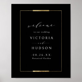 Póster Elegancia enmarcada Bienvenida Boda simple negro