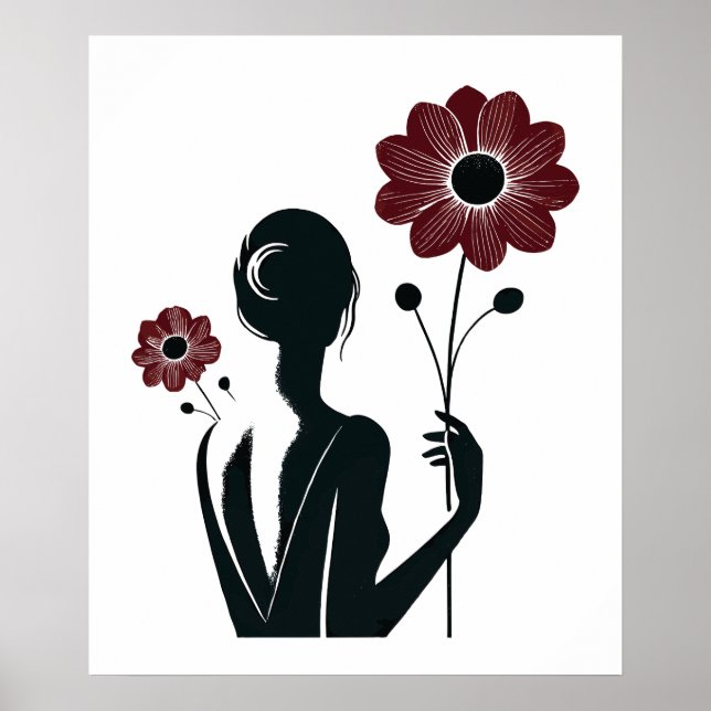 Póster Elegancia etérea - Mujer y flores (Frente)