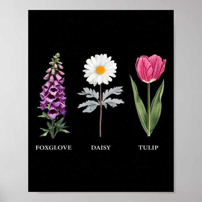 Póster Elegancia floral Foxglove Daisy Tulip Design (Frente)