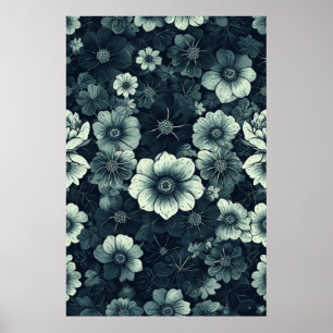 Póster Elegancia floral monocroma: blanco y negro