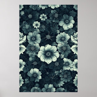 Póster Elegancia floral monocroma: blanco y negro