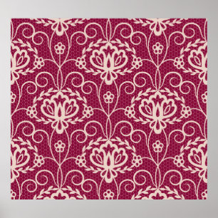Póster Elegancia floral: Patrón de encaje rojo