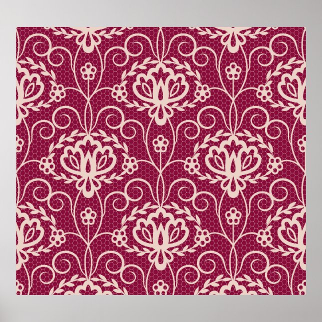 Póster Elegancia floral: Patrón de encaje rojo (Frente)