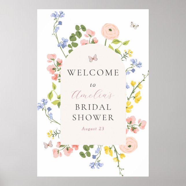 Póster Elegancia floral romántica ducha de novia bienveni (Frente)