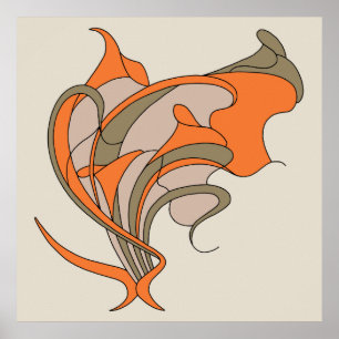 Póster Elegancia floral vectorial Art Nouveau en gris, cu