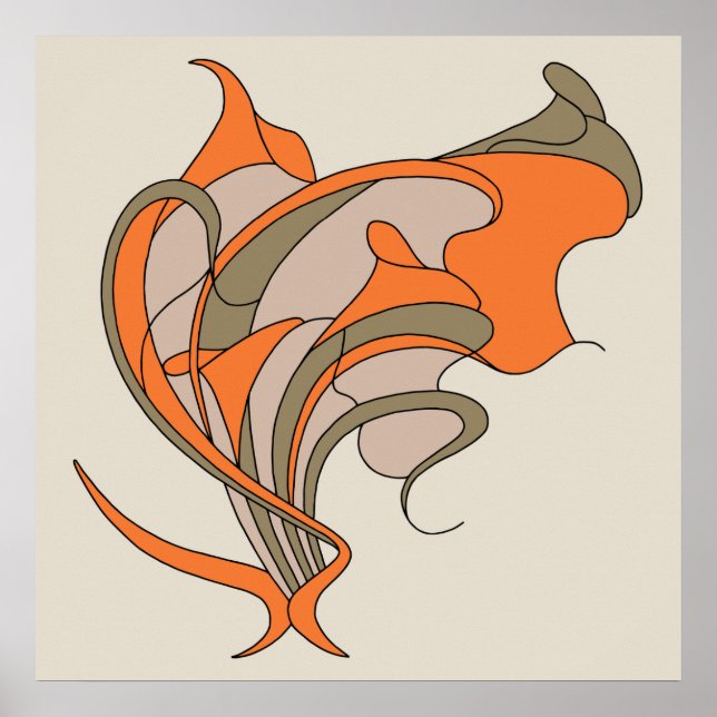 Póster Elegancia floral vectorial Art Nouveau en gris, cu (Frente)