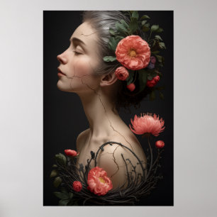 Póster Elegancia fracturada - Flores del alma