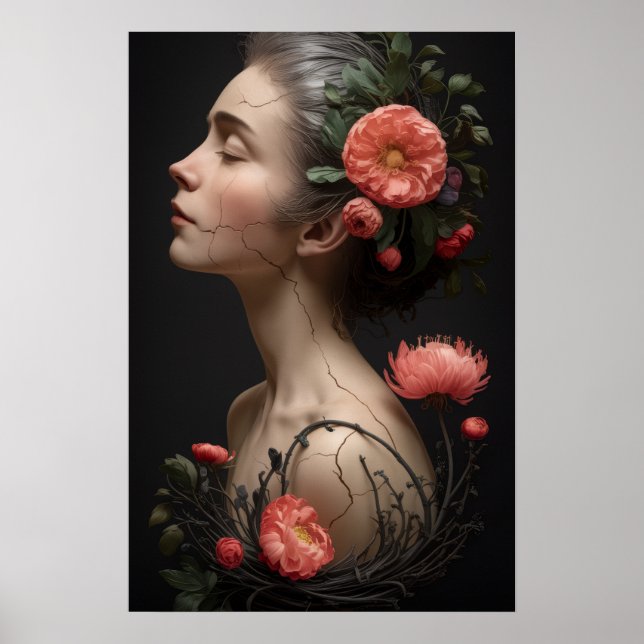 Póster Elegancia fracturada - Flores del alma (Frente)