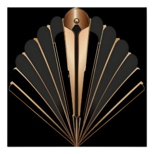 Póster Elegancia geométrica de abanico dorado Art Déco