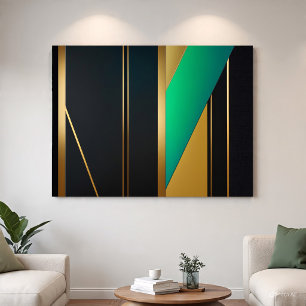 Póster Elegancia Geométrica Dorado y Esmeralda