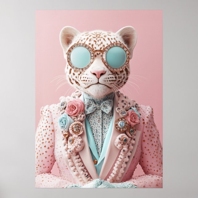 Póster Elegancia lujosa de leopardo rosa (Frente)
