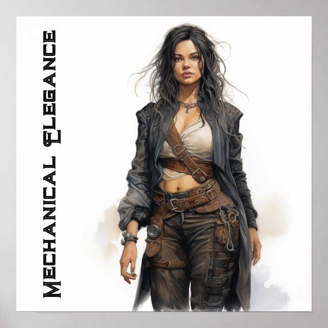 Póster Elegancia mecánica Steampunk Young Woman (Frente)