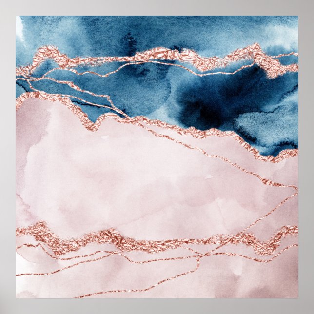 Póster Elegancia mística | Agante de oro azul y Rosa Verd (Frente)