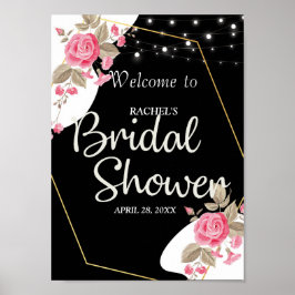 Póster Elegancia moderna cuerda floral rosa l ducha de no