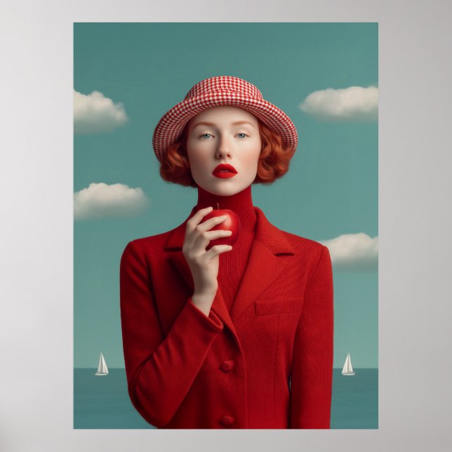 Póster Elegancia roja con Apple (Frente)