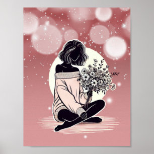 Póster Elegancia rosada soñadora: La reflexión tranquila