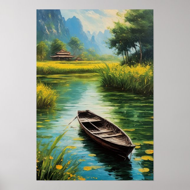 Póster Elegancia rural, lago pantanoso en el campo (Frente)