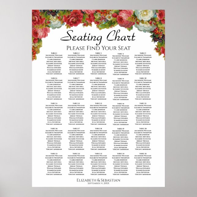 Póster Elegancia Rustica 25 Tabla de asientos Boda de mes (Frente)