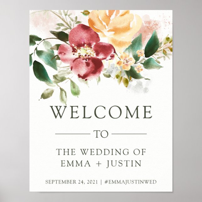 Póster Elegancia Rústica | Bienvenida Boda floral (Frente)