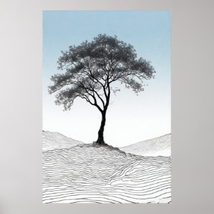 Póster Elegancia solitaria: un árbol Minimalista en el ar