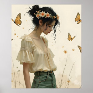Póster Elegancia suave en un baile de mariposas