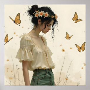 Póster Elegancia suave en un baile de mariposas
